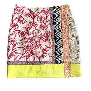 Anthropologie Embroidered Mini Skirt 0 Boho Floral Patchwork Festival